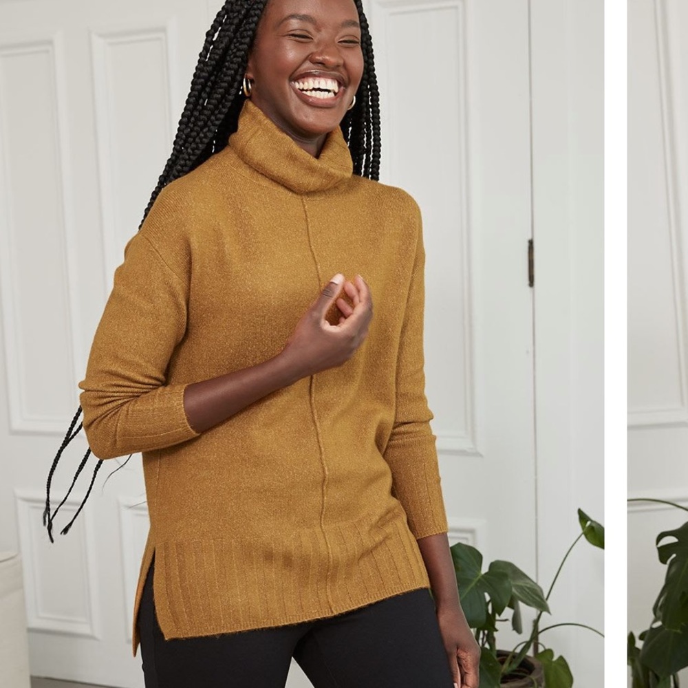 RW and Co Ribbed Turtleneck Tunic Sweater Golden Brown